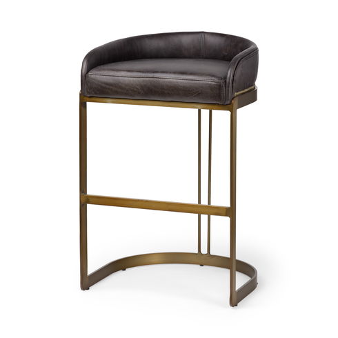 Hollyfield II Black Leather Seat Gold Metal Base Bar Stool