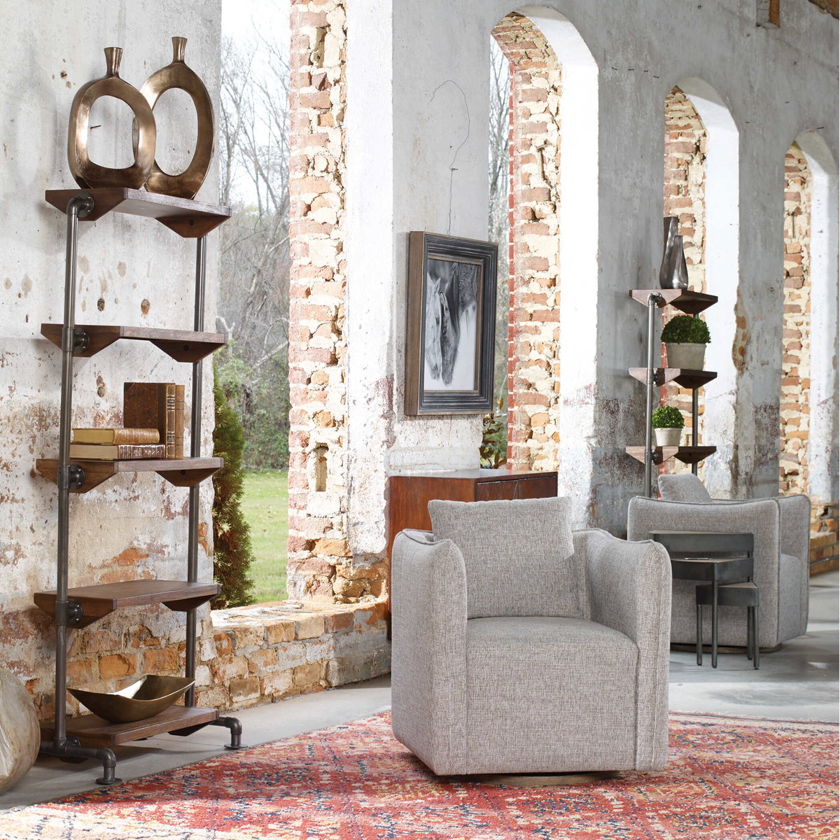 Corben Gray Swivel Chair, Furniture by Uttermost, 30" width x 30" height x 30" depth View 2