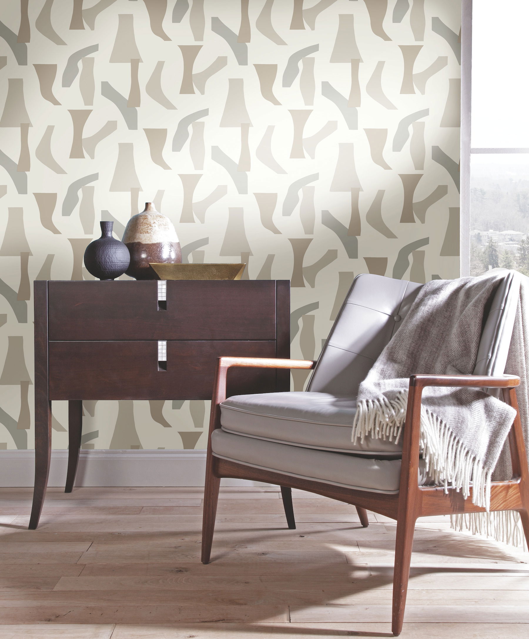 Modernist Neutral Peel & Stick Wallpaper large image 