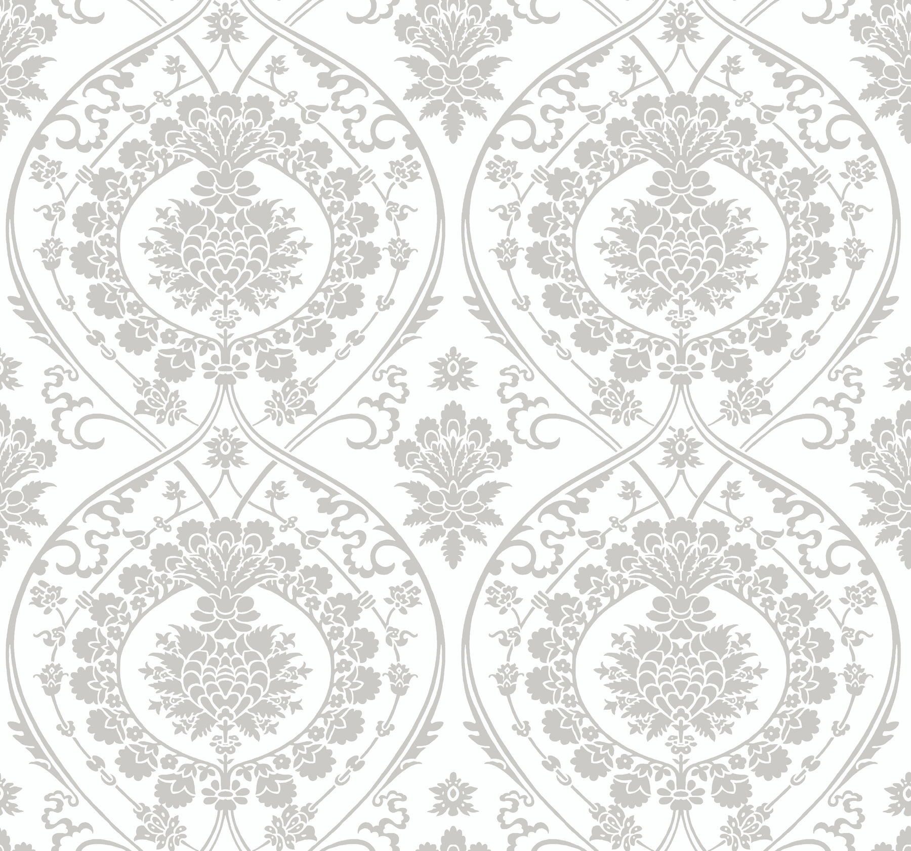 Imperial Damask White & Silver Wallpaper large image 