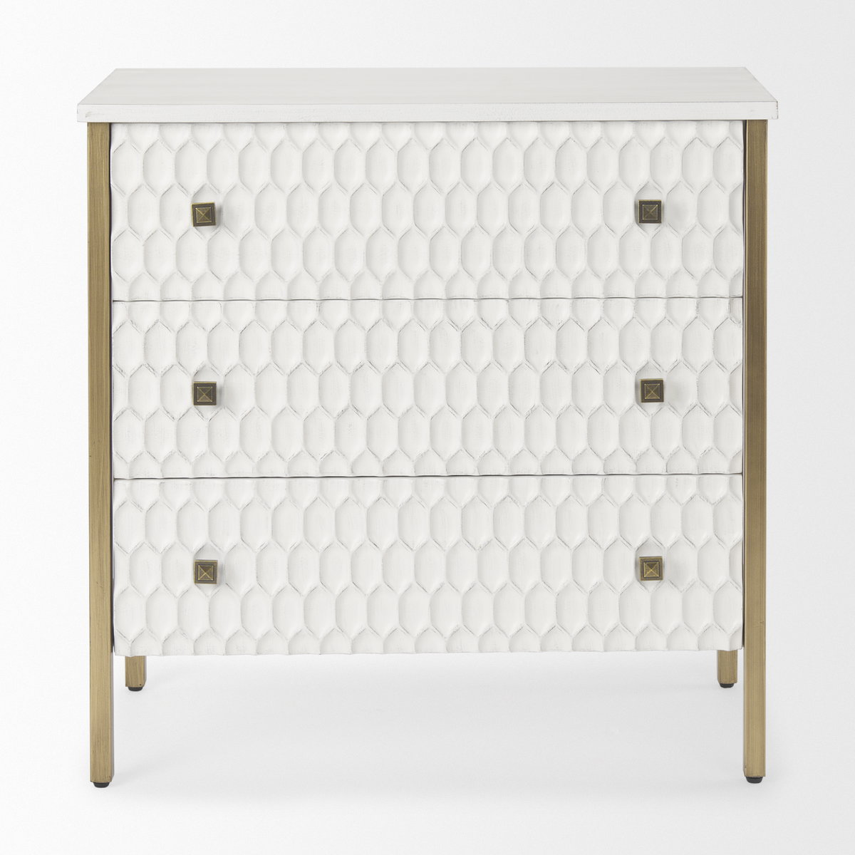 Savannah White Fir Veneer with Gold Metal 3-Drawer Accent Cabinet, Cabinets & Chest by Mercana, 31.89" length x 15.94" width x 31.5" height View 4