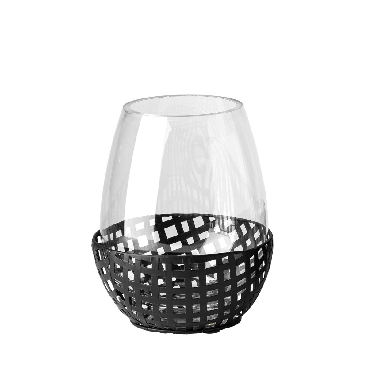 Reena I Small Black Woven Metal Base Table Candle Holder, Candles & Candle Holder by Mercana, 6.3" length x 6.3" width x 7.87" height View 1