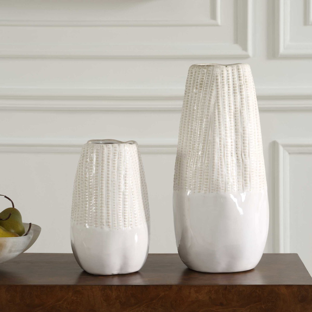 Echo Ridge White Vases Set/2, by Uttermost, 7.25" width x 14.75" height x 7.25" depth View 3