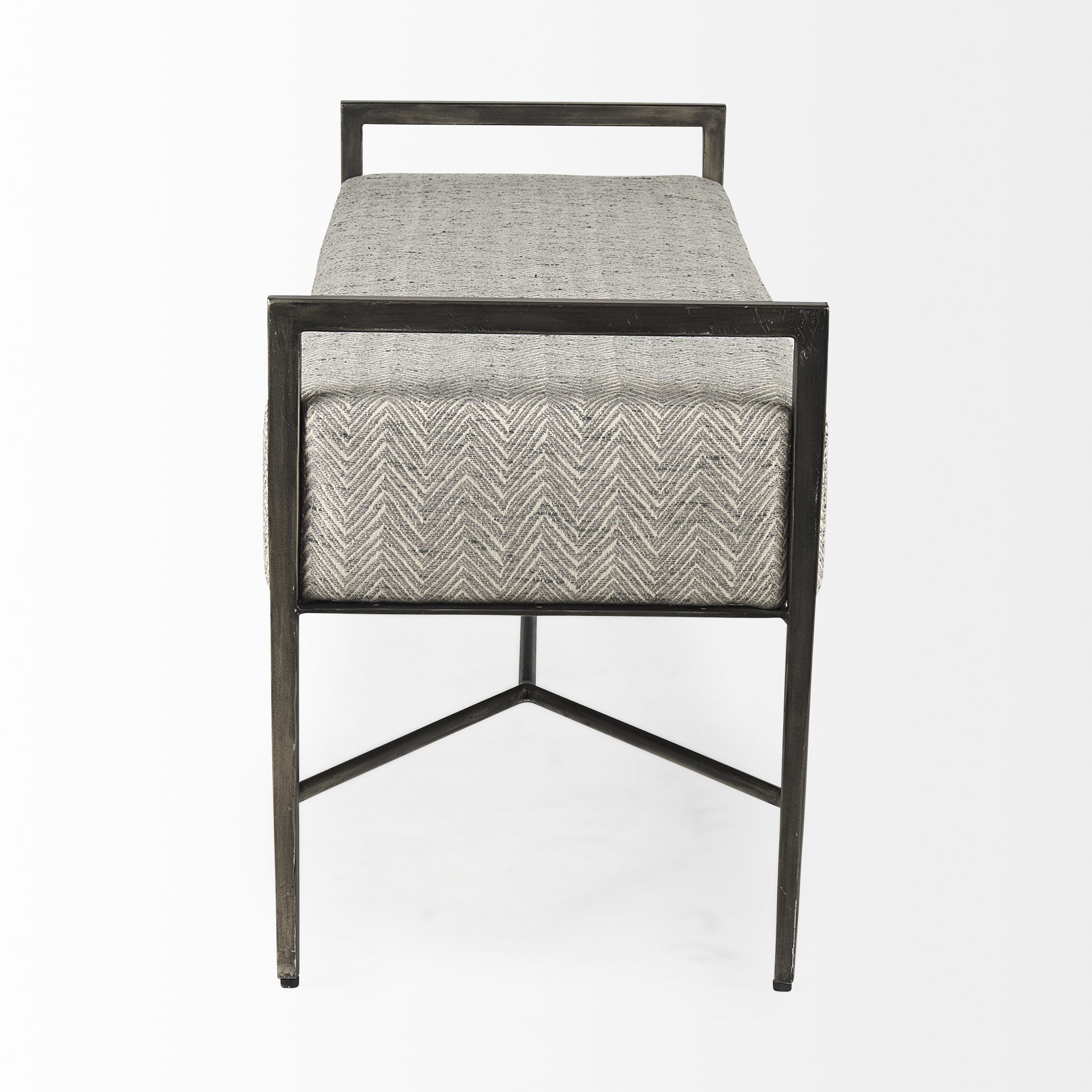 Charlotte  55.0L Gray Herringbone Fabric Seat with Antique Nickel Metal Frame Bench, Benche by Mercana, 55" length x 17" width x 23" height View 5