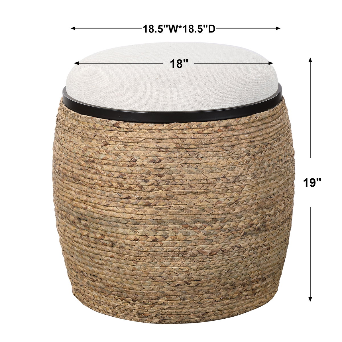 Island Straw Accent Stool, Furniture by Uttermost, 19.5" width x 20.25" height x 19.5" depth View 3