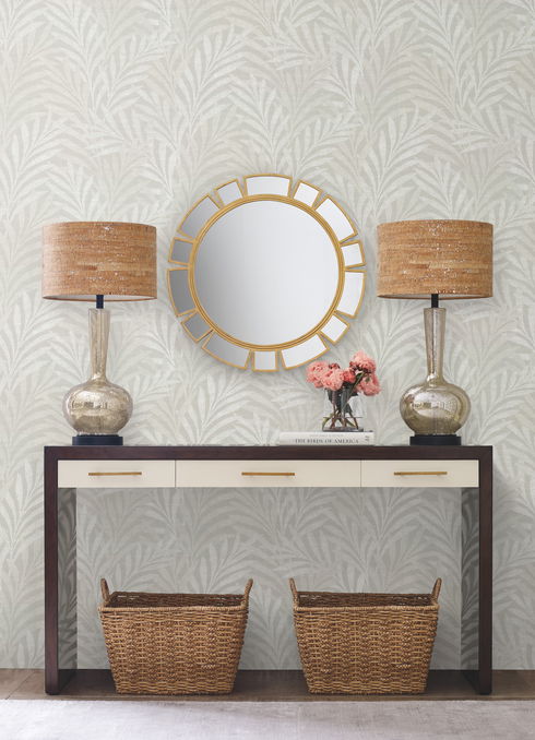 Leaves Stripe Grey Wallpaper