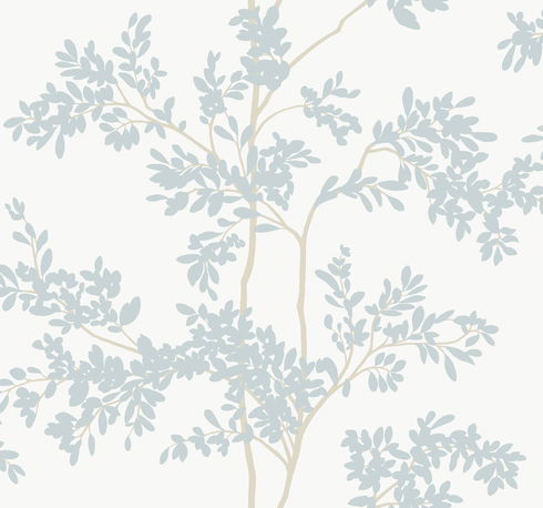 Lunaria Silhouette White & Cloud Blue Wallpaper