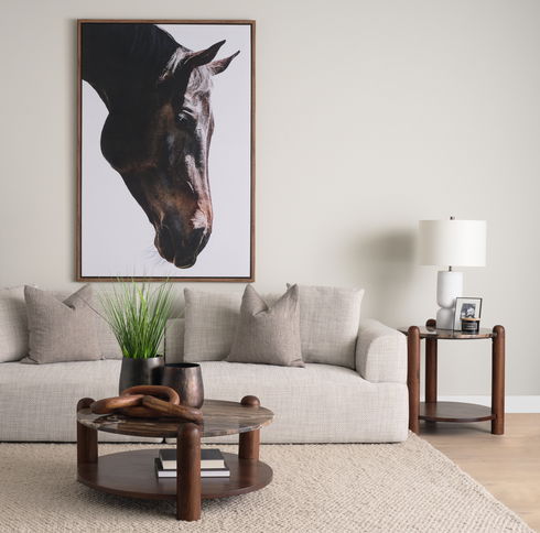 Jovia Brown Mango Wood with Cappuccino Marble Round Coffee Table