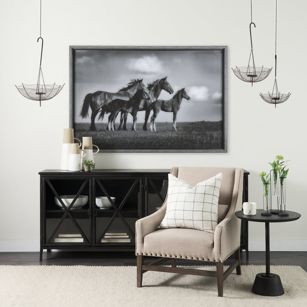 Rihanna III Large Black Metal Umbrella Candle Holder Lantern, Lighting by Mercana, 42" length x 18.9" width x 42.13" height View 2