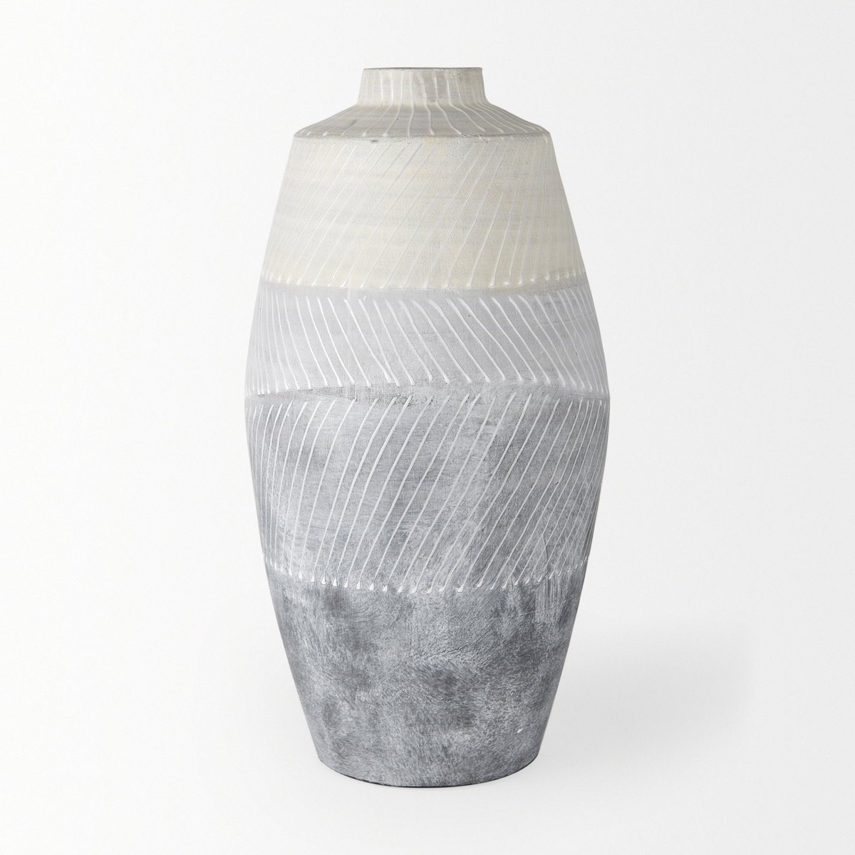 Blume 16.5H Off-White with Gray Textured Vase, by Mercana, 8.27" length x 8.27" width x 16.54" height View 4