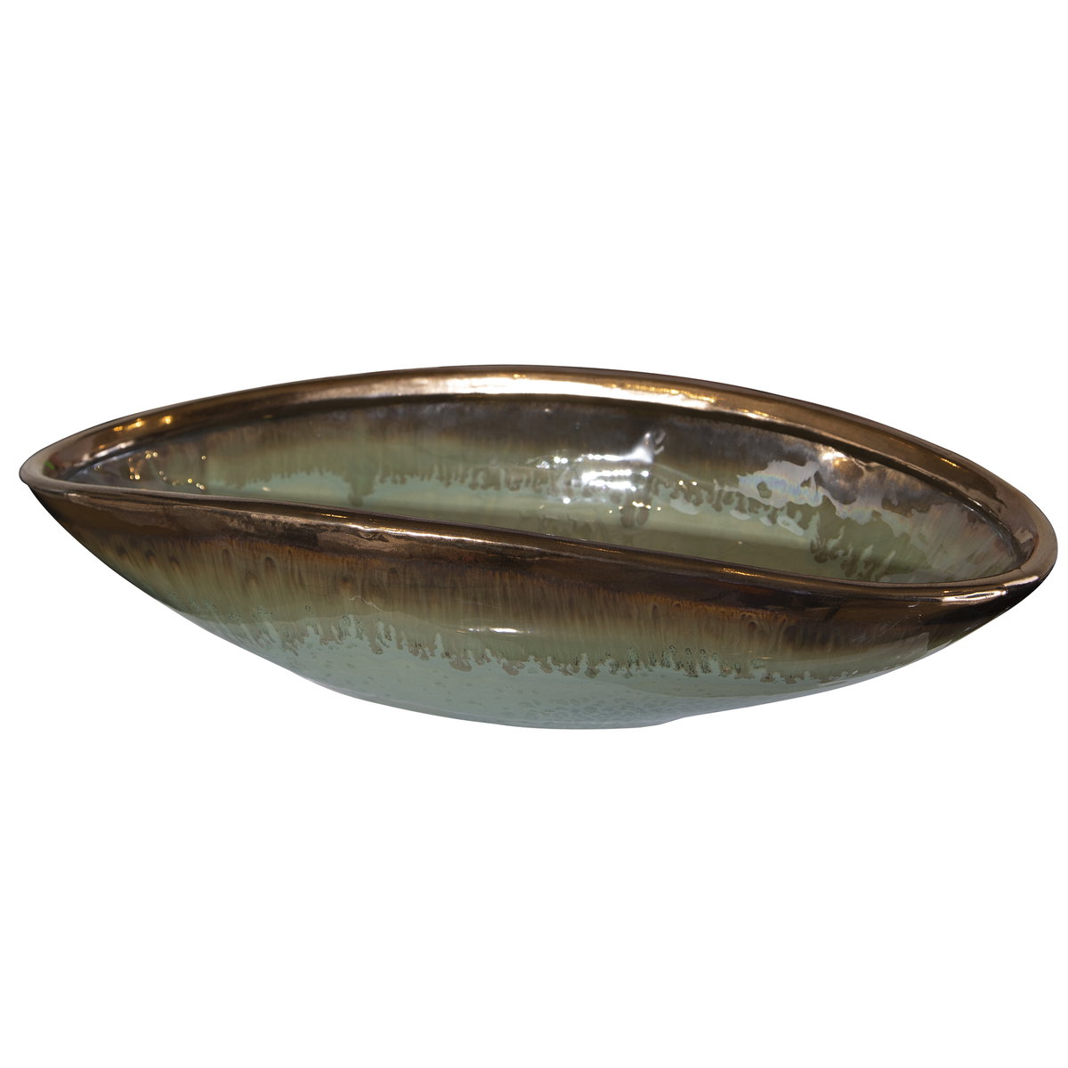 Iroquois Green Glaze Bowl, Decorative Tray by Uttermost, 15.75" width x 3.5" height x 7.5" depth View 1