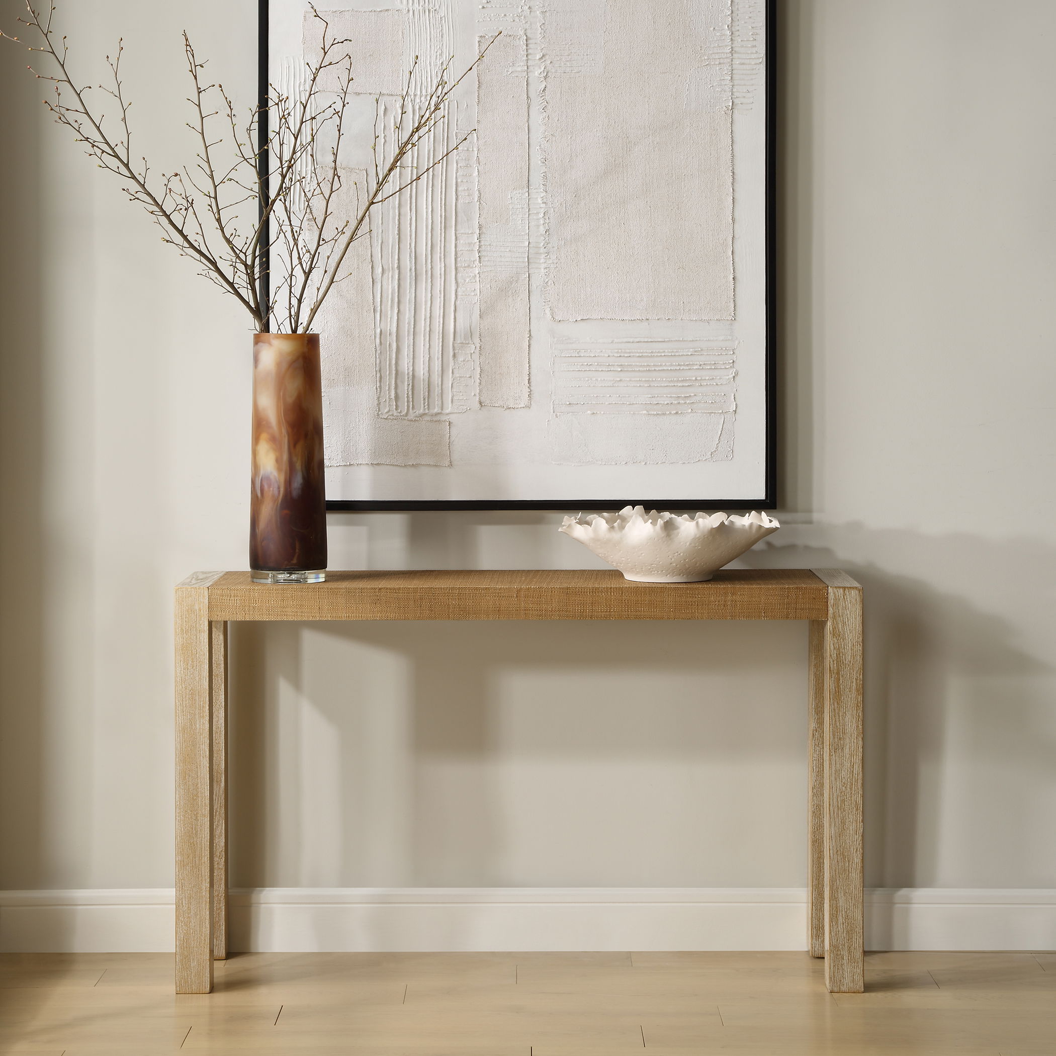 Bentley Grasscloth Console Table, Furniture by Uttermost, 52" width x 31.12" height x 13" depth View 2