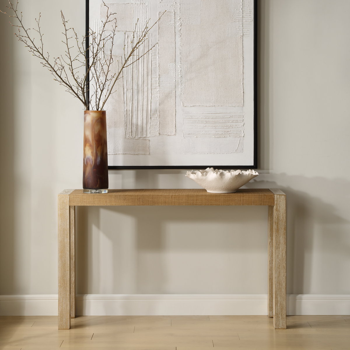 Bentley Grasscloth Console Table, by Uttermost, 52" width x 31.12" height x 13" depth View 2
