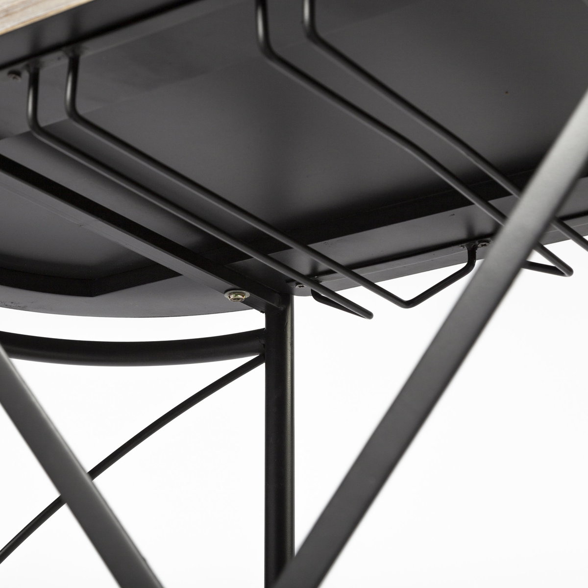 Marlon Black Metal Frame Two Tier Shelves with Stemware holder Bar Cart, Bar Carts & Cabinet by Mercana, 34.65" length x 15.35" width x 34.25" height View 10
