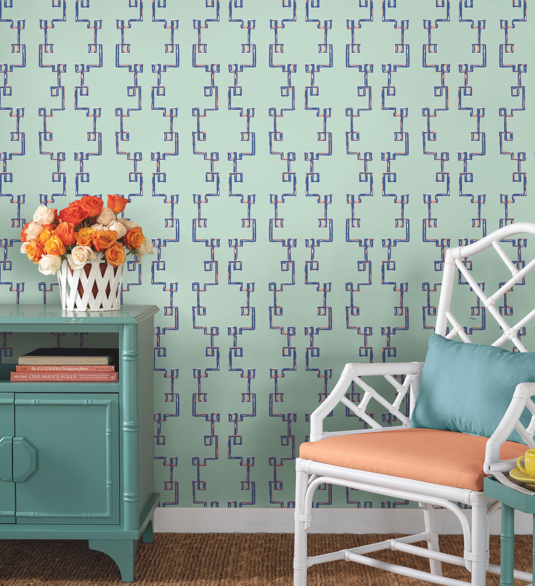 Bamboozled Sky Blue Peel & Stick Wallpaper large image 
