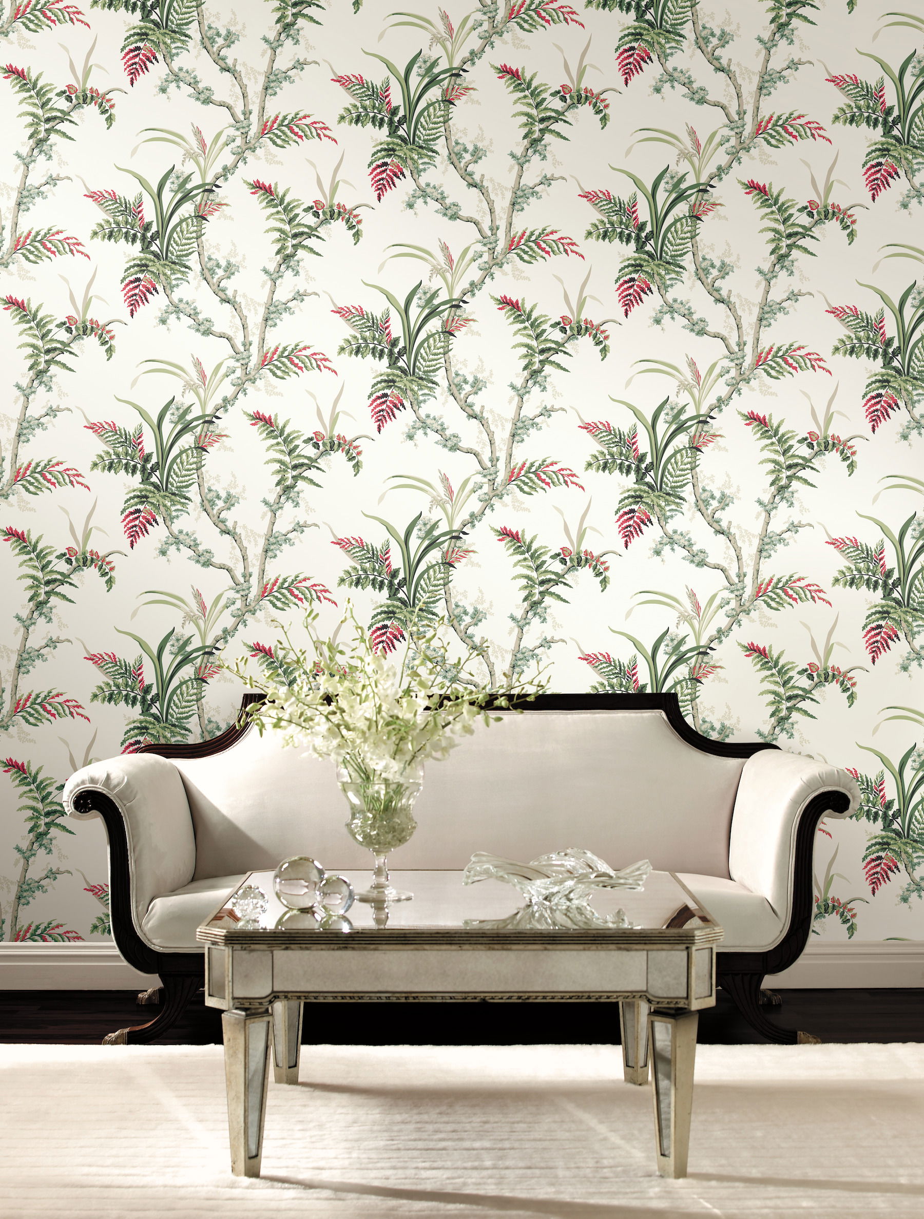 Enchanted Fern Green & Red Wallpaper, by York Wall, 27' length x 2'3" width x 0.02" depth View 3