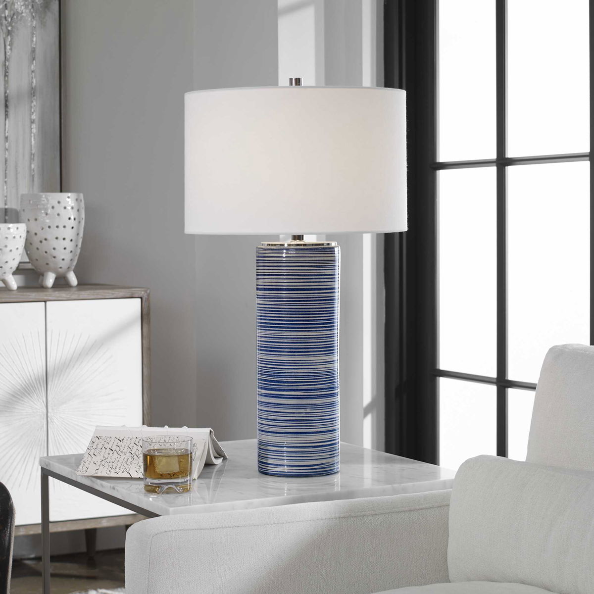 Montauk Striped Table Lamp, by Uttermost, 16" width x 28.5" height x 16" depth View 2