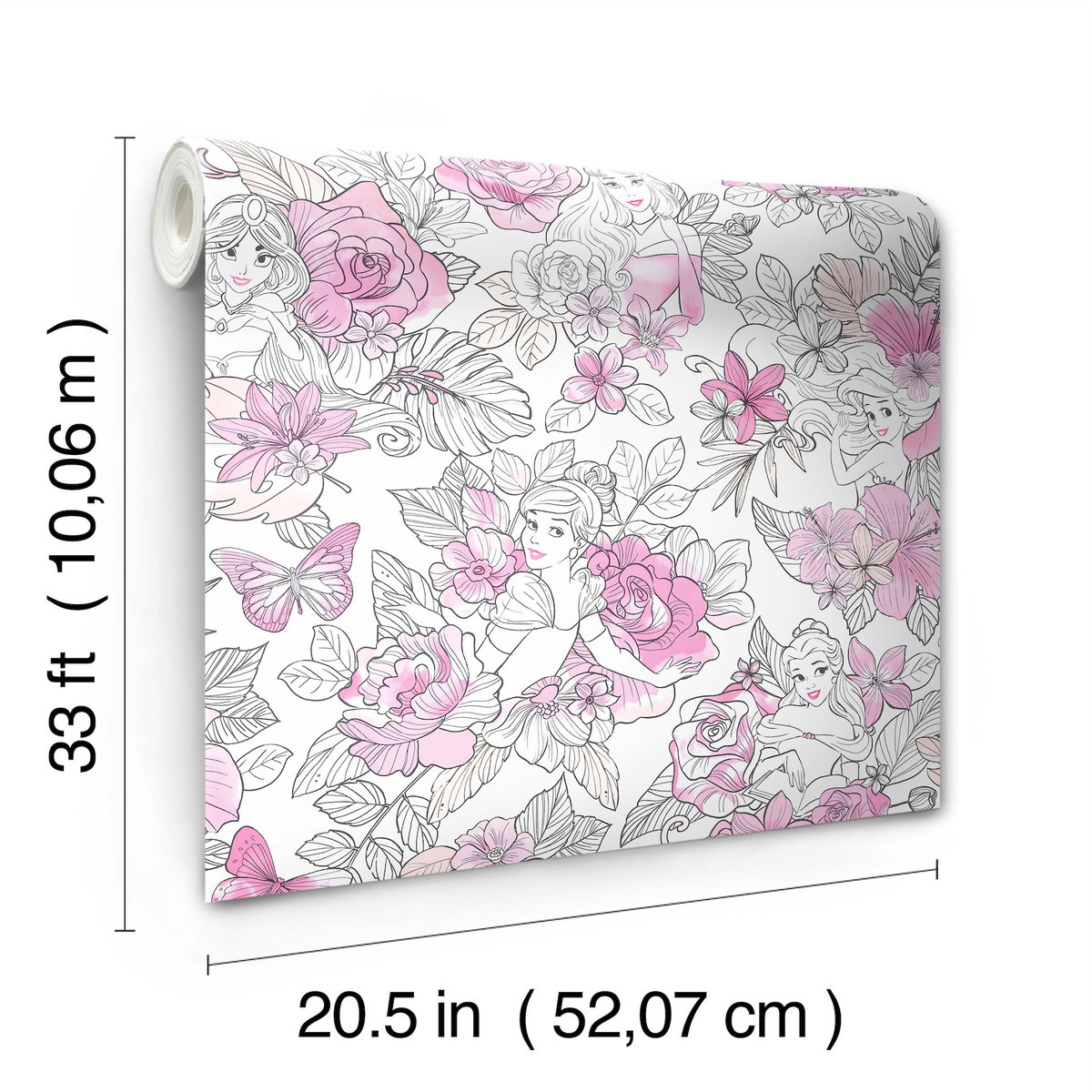 Disney Princess Royal Floral Magenta Wallpaper, by York Wall, 33' length x 1'8.5" width x 0.02" depth View 6