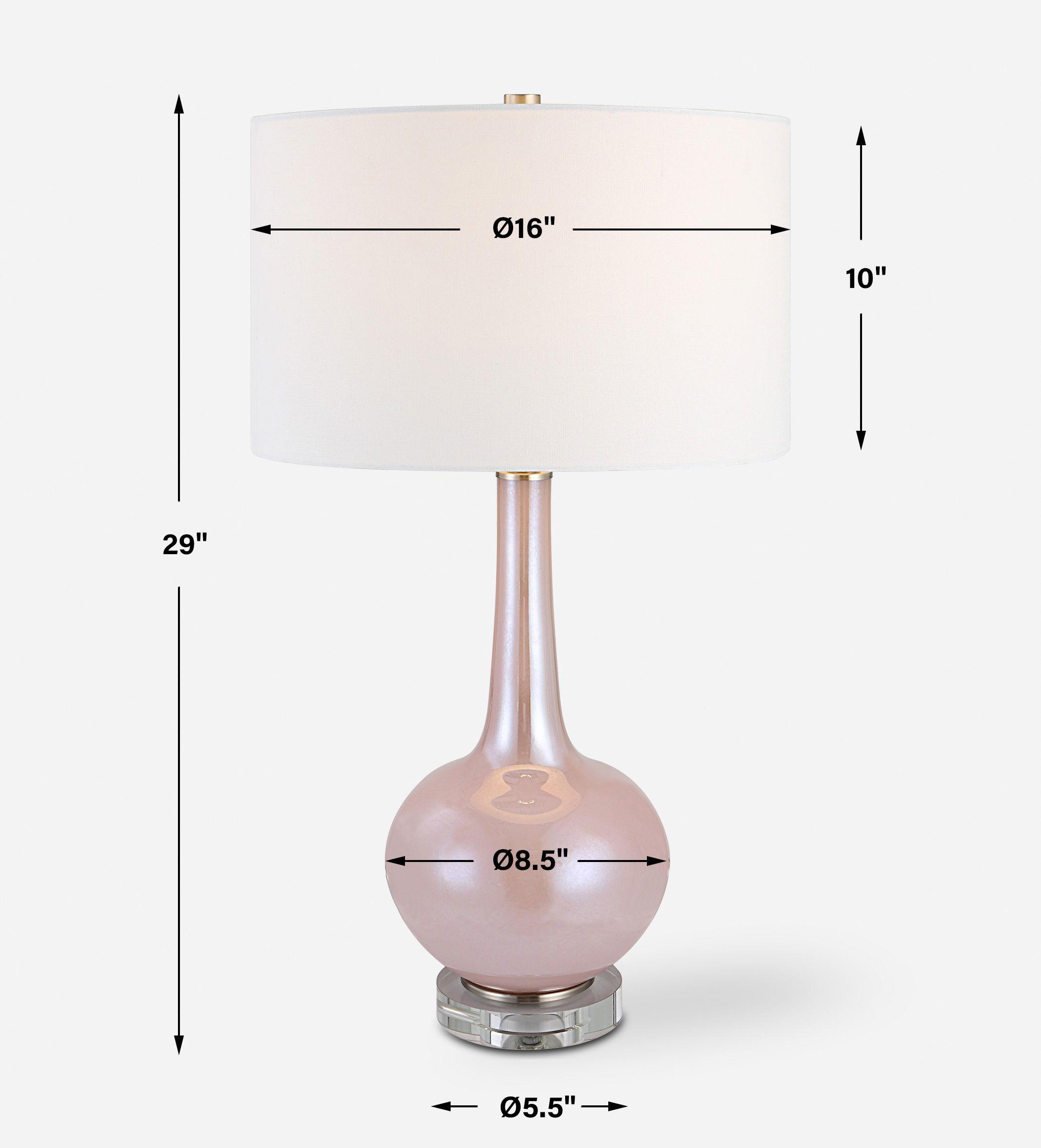 Rosa Pink Glass Table Lamp, by Uttermost, 16" width x 29" height x 16" depth View 3