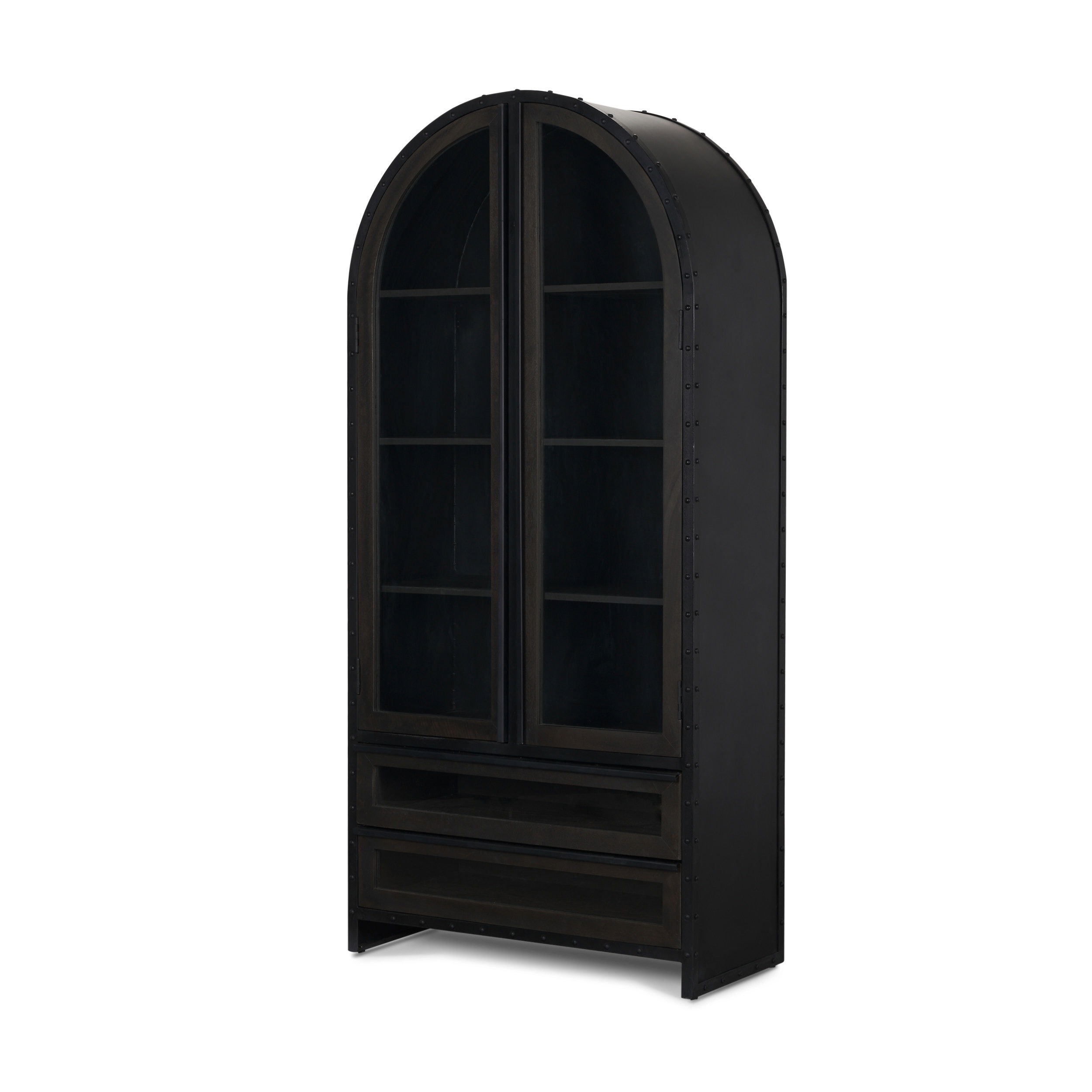 Gehry 72.3' H Dark Brown Metal Brown Wood and Glass Door Display Cabinet large image 