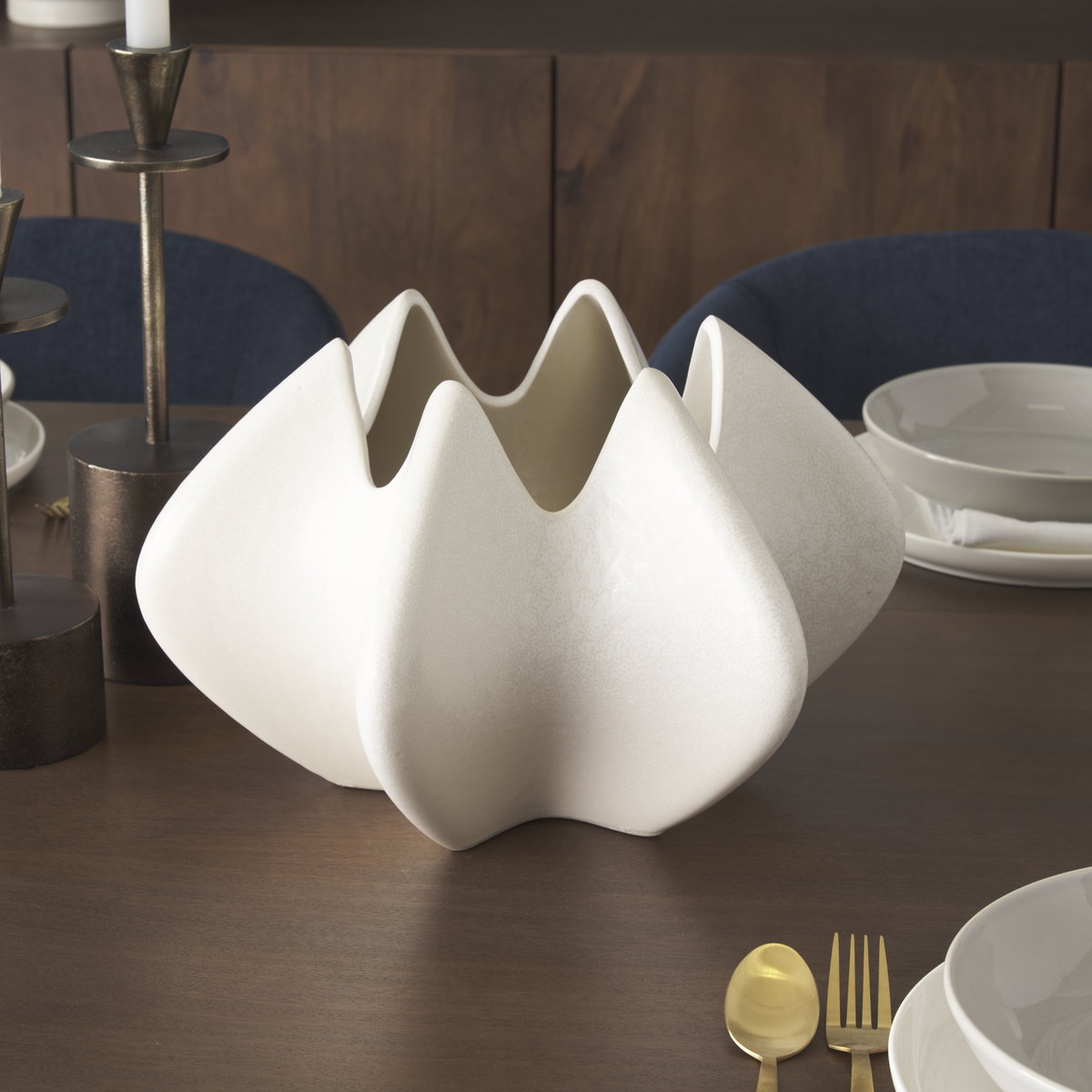 Ulrich Sculptural Cream Glazed Ceramic Vase, by Mercana, 13.98" length x 13.78" width x 8.86" height View 2