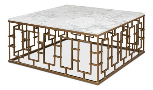 Brass Gate Cocktail Table W/ Wht Marble