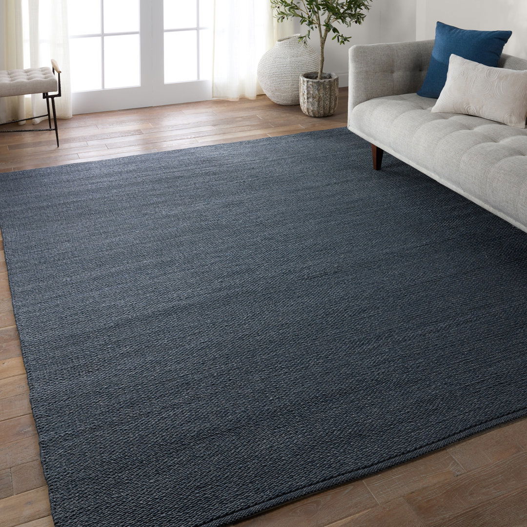Rectangle Maverick Solid Color Hand Loomed Polyester/Polypropylene Indoor / Outdoor Area Rug in Bl large image 
