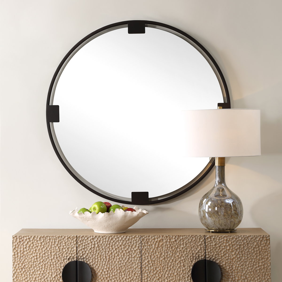 Cornelia Black Round Mirror, by Uttermost, 3'6.5" width x 3'6.5" height x 1.25" depth View 2