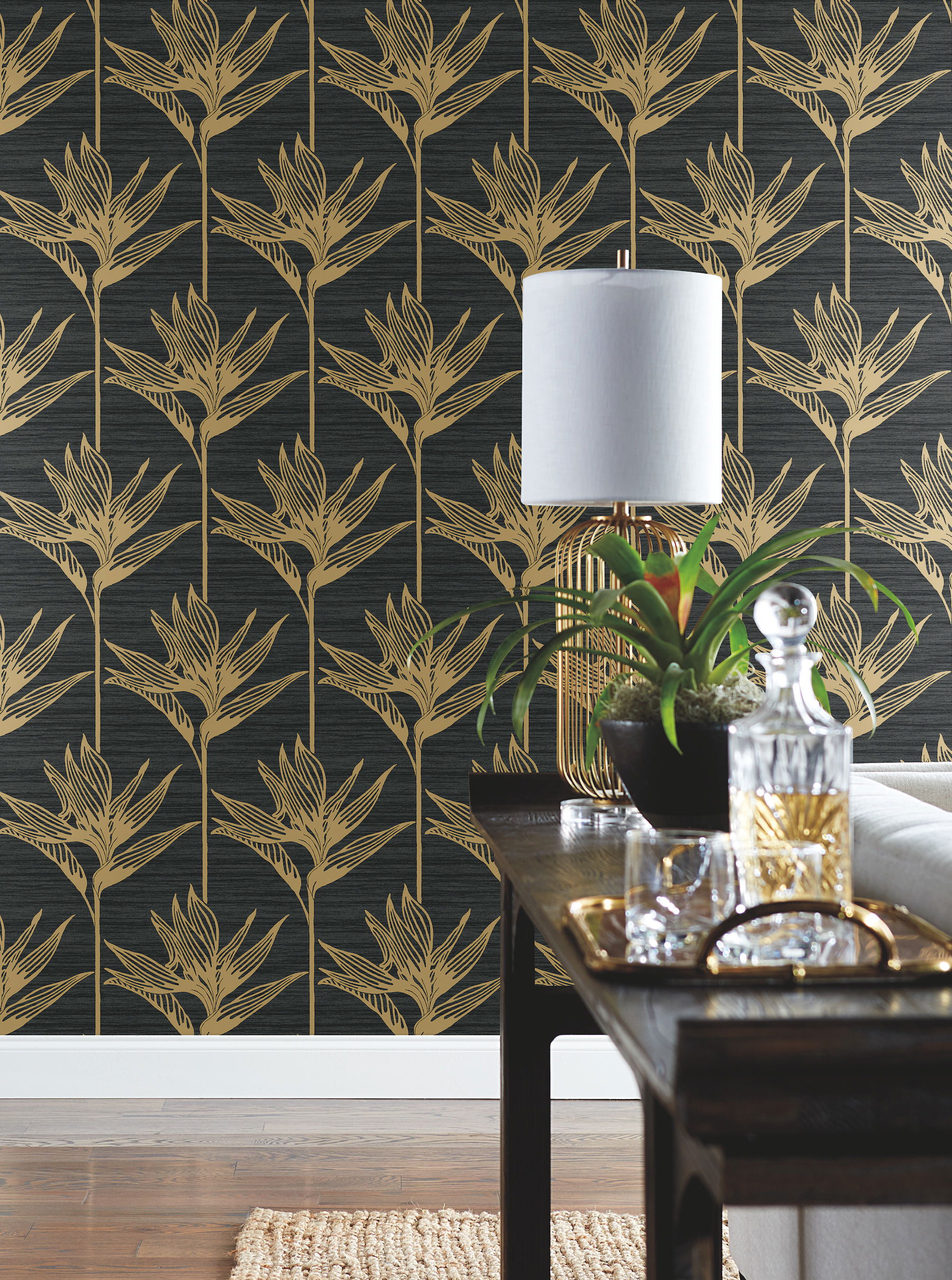 Bird of Paradise Black & Gold Wallpaper large image 