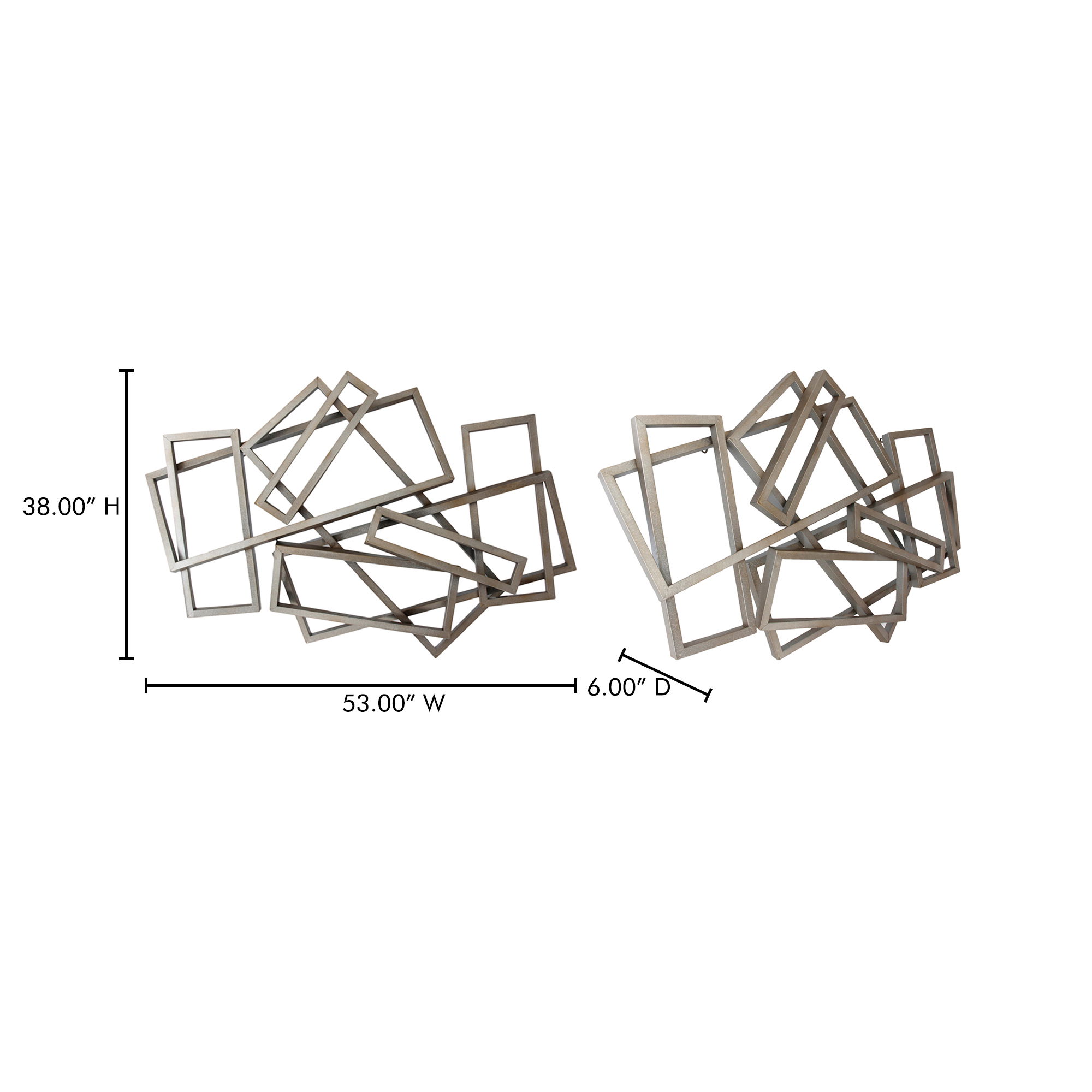 Metal Rectangles Wall Decor Silver, Sculptural Wall Art by Moe's Home, 53" width x 38" height x 6" depth View 4