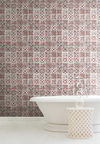 Encaustic Tile Red Peel & Stick Wallpaper, by York Wall, 20' length x 2'3" width x 0.02" depth thumbnail 3