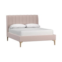 Online Designer Bedroom Avalon Channel Stitch Upholstered Bed, King, Lustre Velvet Dusty Blush