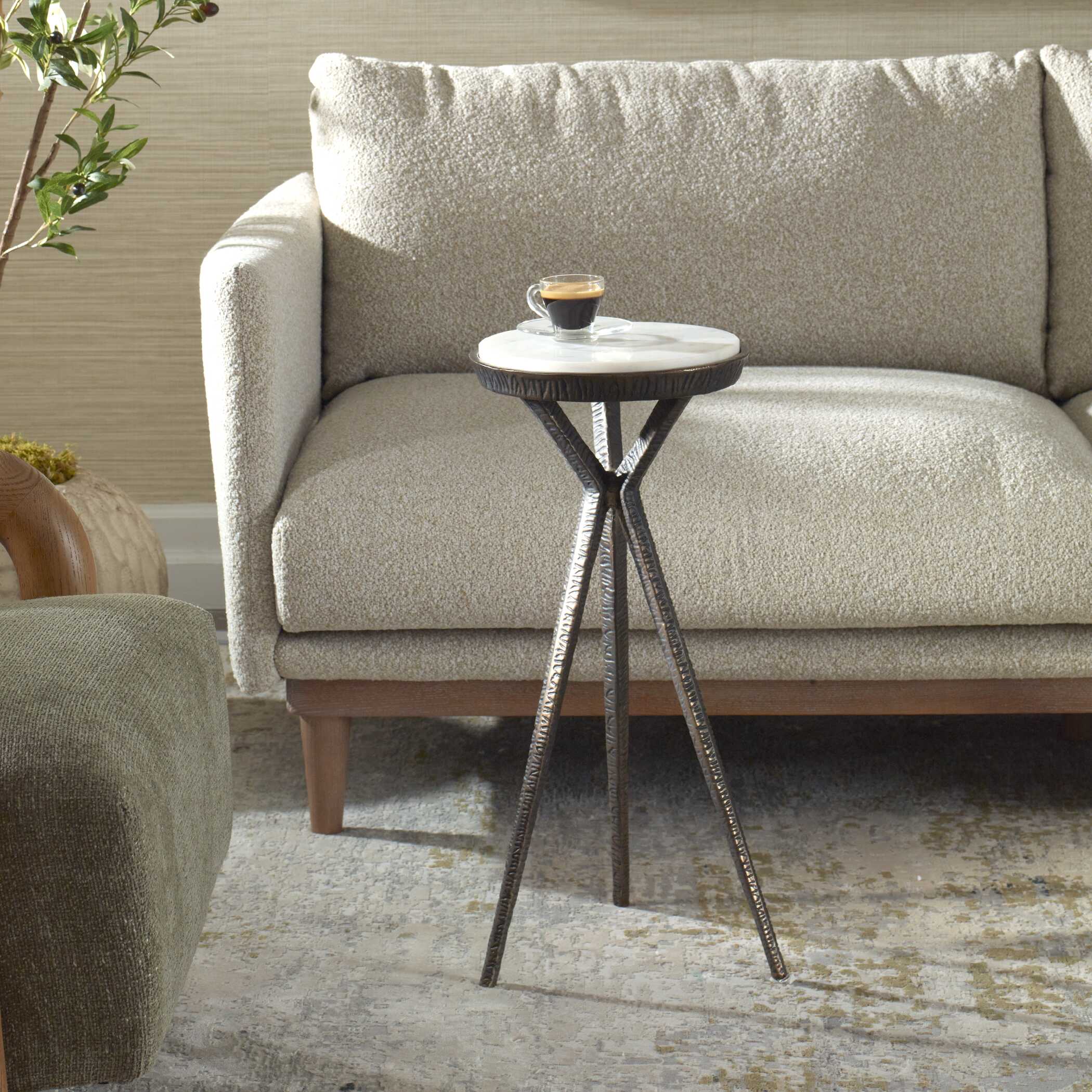 Tilton White Marble Accent Table, Furniture by Uttermost, 11" width x 24" height x 11" depth View 2