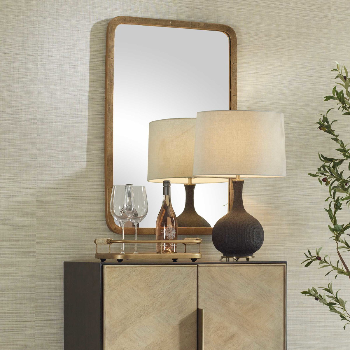 Vestry Antique Brass Mirror, by Uttermost, 24" width x 35.5" height x 0.75" depth View 4
