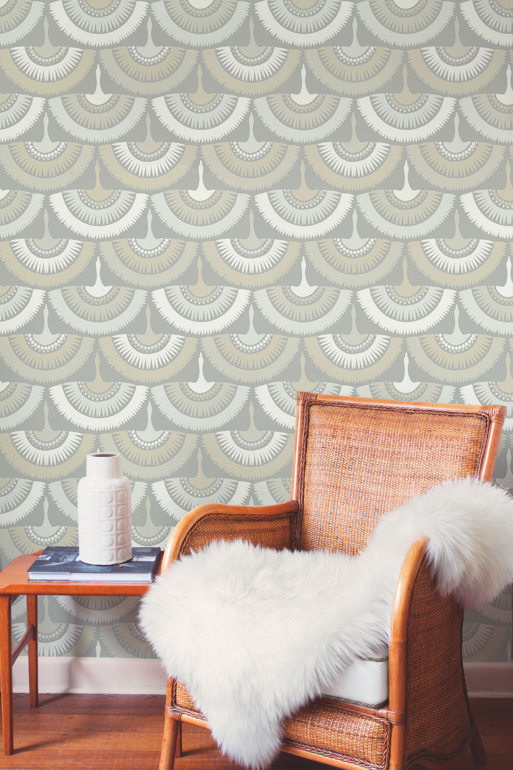 Feather & Fringe Grey Wallpaper large image 