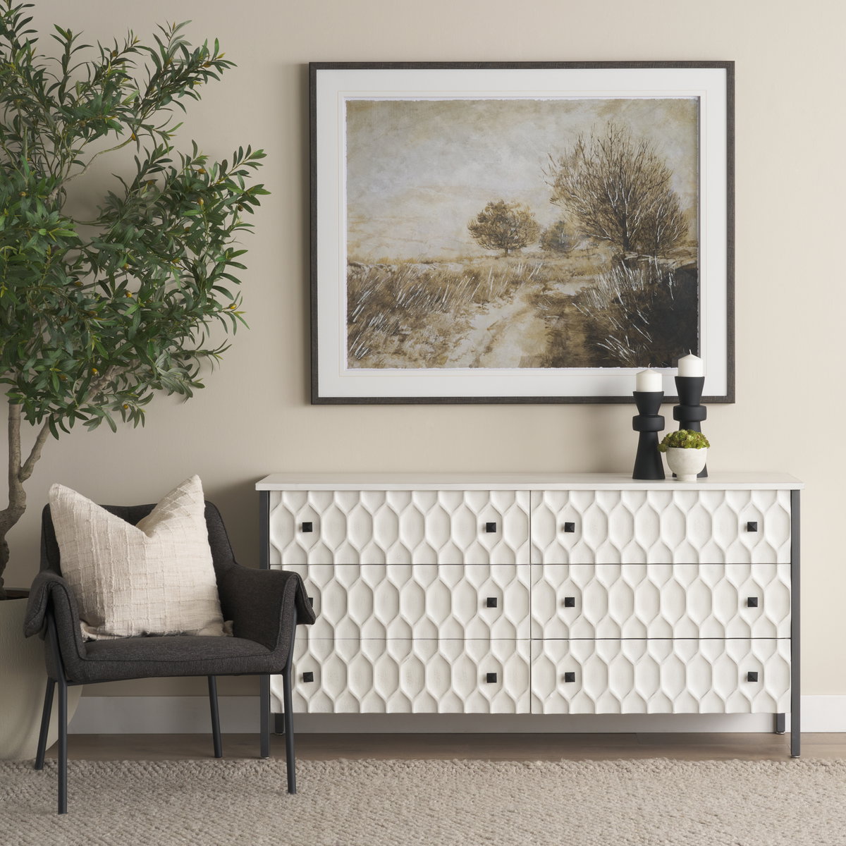 Brently Curved Back Dining Arm Chair | Gray Fabric with Metal, Dining Chair by Mercana, 24.5" length x 29.5" width x 32.5" height View 3