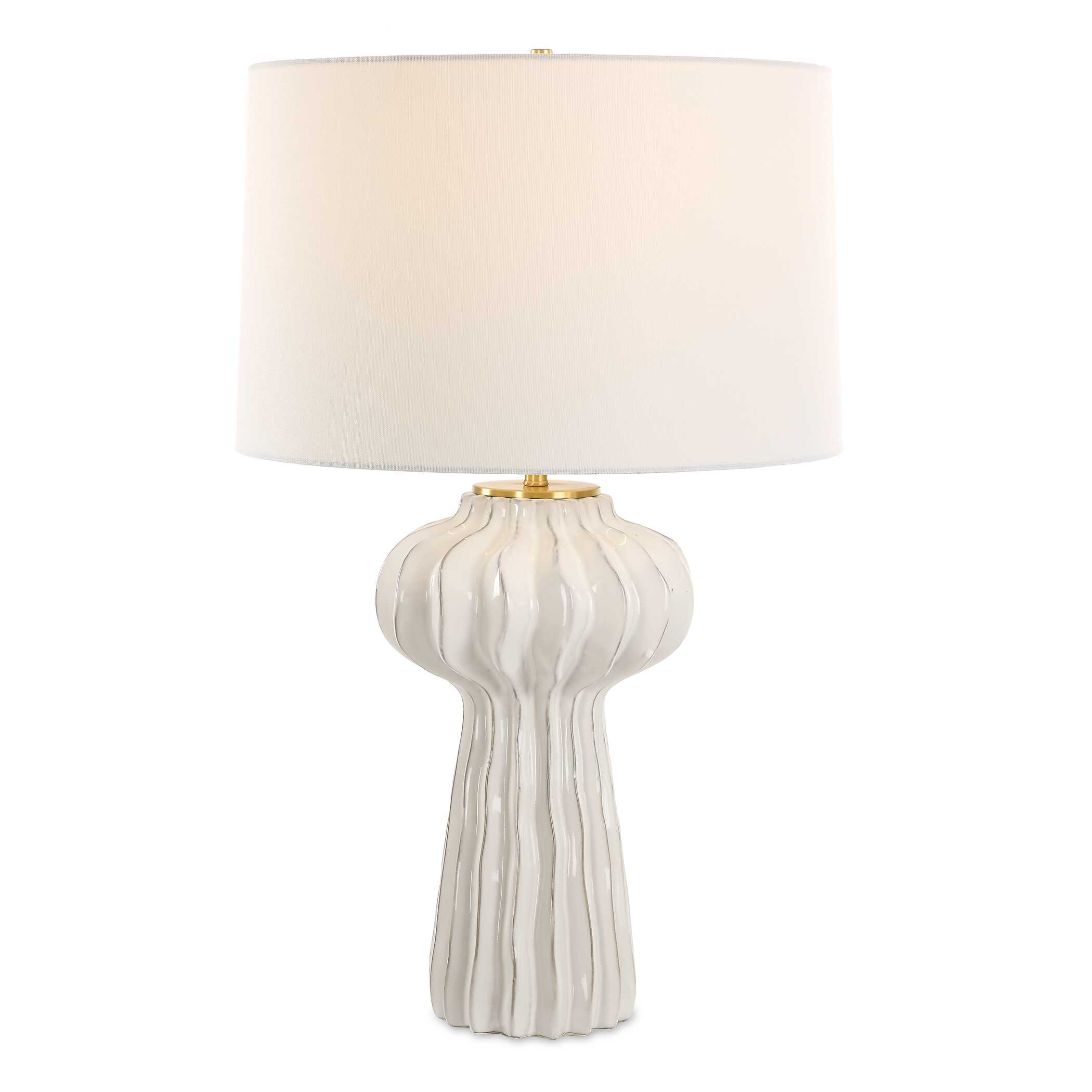 Wrenley Ridged White Table Lamp, by Uttermost, 17" width x 27.5" height x 17" depth View 1