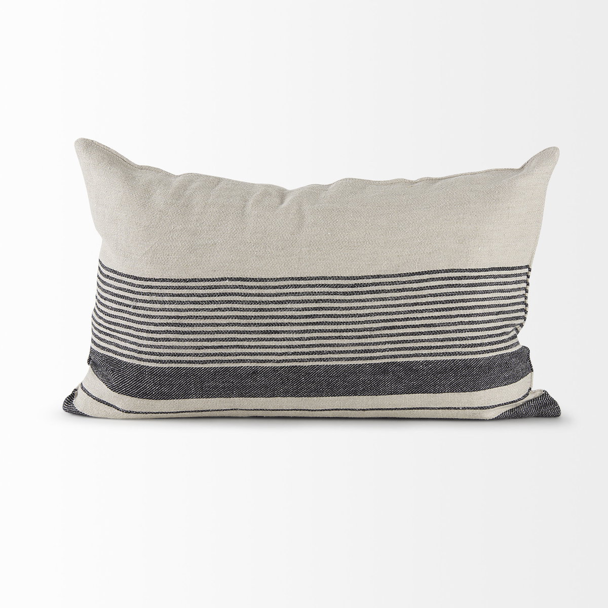 Thalia 13x21 Black and Beige Fabric Striped and Fringed Decorative Pillow Cover, by Mercana, 13" length x 21" width x 0.2" height View 8