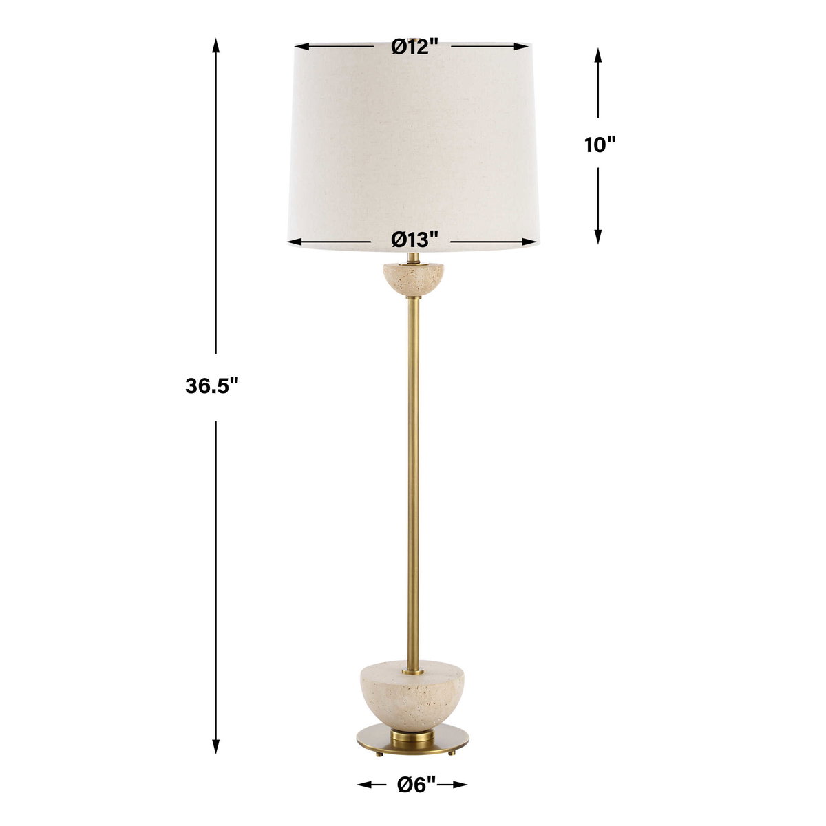 Hemisphere Brass Buffet Lamp, Table Lamp by Uttermost, 13" width x 36.5" height x 13" depth View 3