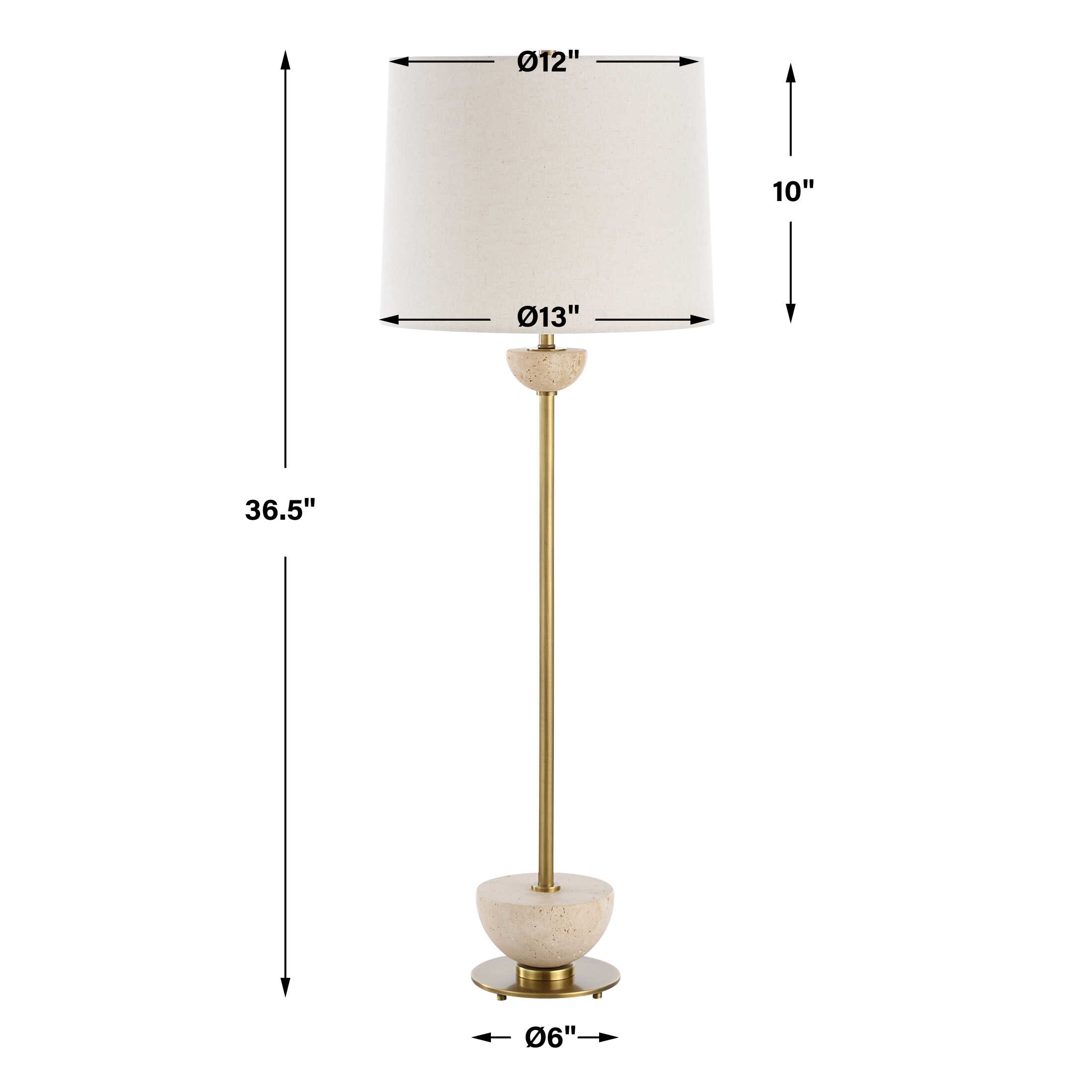Hemisphere Brass Buffet Lamp, by Uttermost, 13" width x 36.5" height x 13" depth View 3