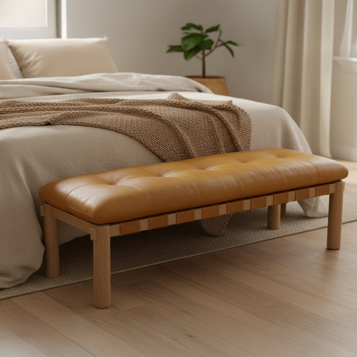 Costello Bench Tan, Benche by Moe's Home, 61" width x 18" height x 20" depth View 6