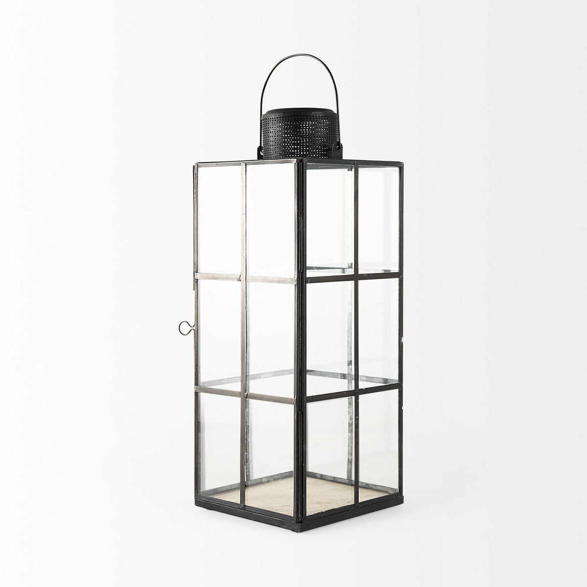 Gamfield  Large Black Metal and Glass Lantern, Lighting by Mercana, 6.1" length x 6.1" width x 16.73" height View 7