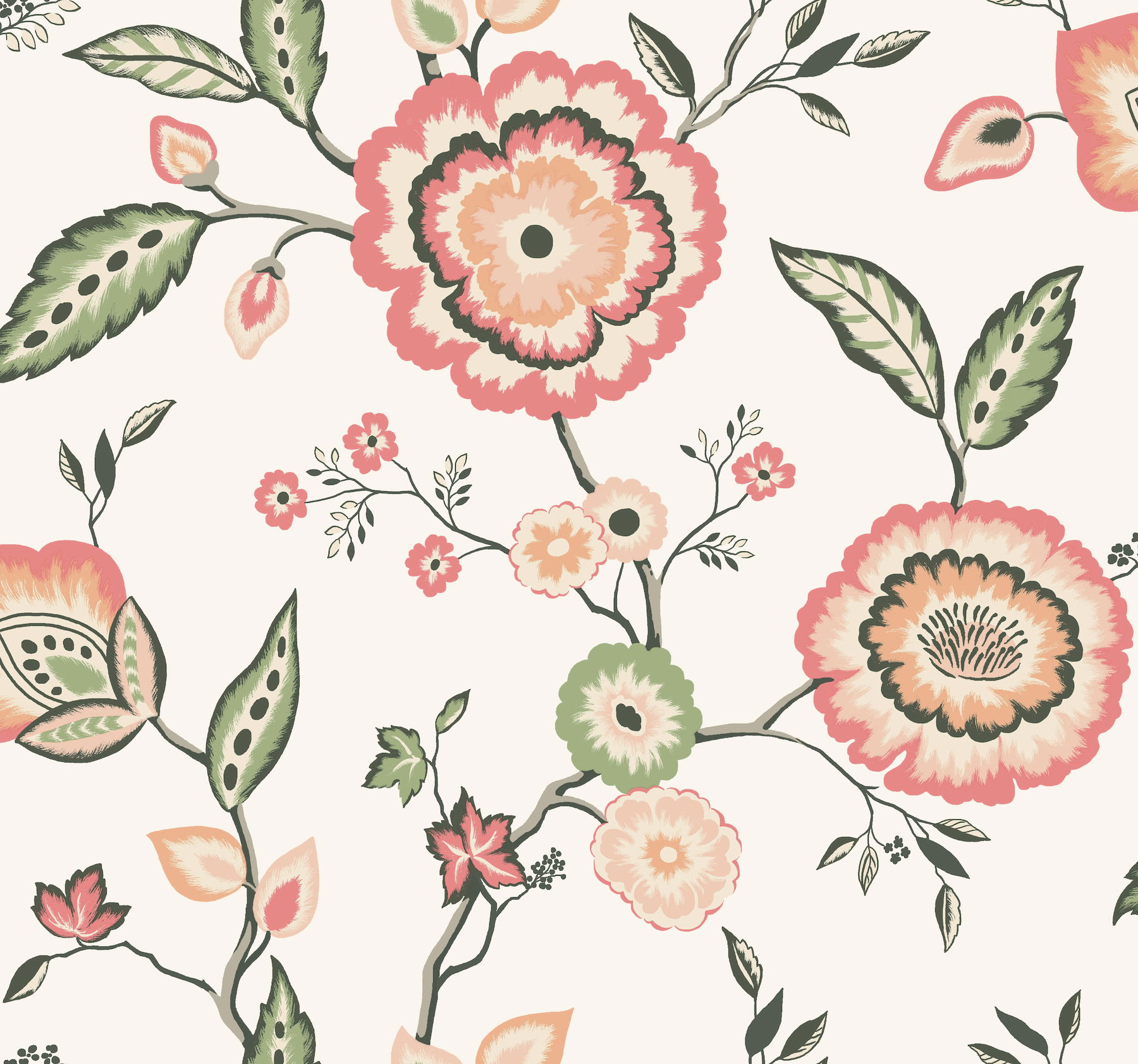 Dahlia Blooms Off White & Pink Wallpaper large image 