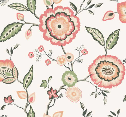 Dahlia Blooms Off White & Pink Wallpaper