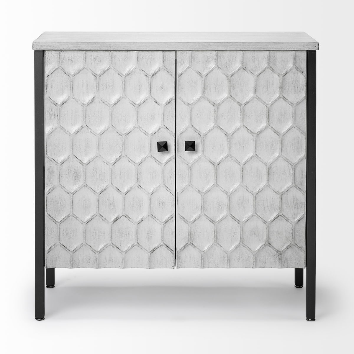 Savannah White Fir Veneer with Gray Metal 2-Door Accent Cabinet, Cabinets & Chest by Mercana, 31.5" length x 15.75" width x 31.5" height View 4