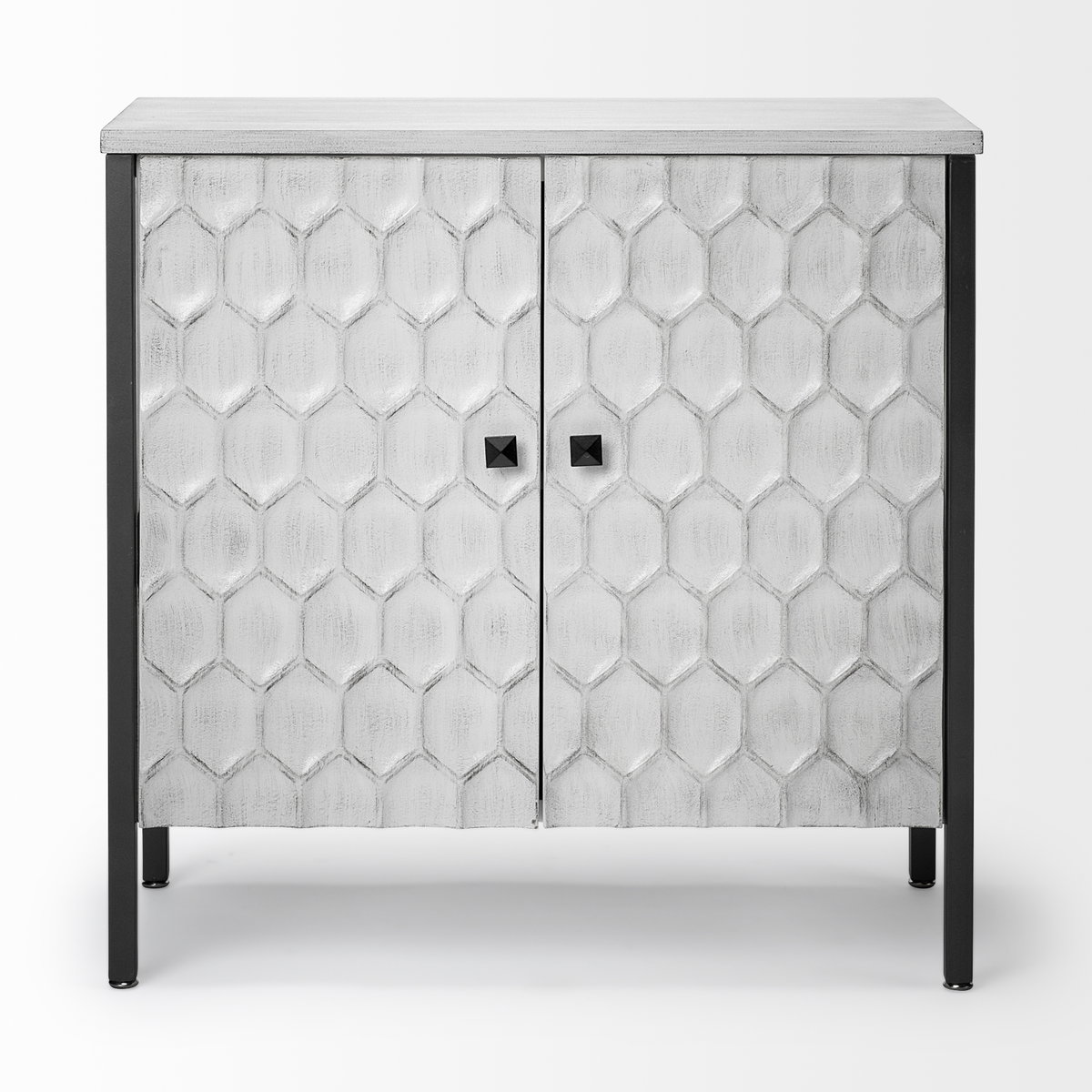 Savannah White Fir Veneer with Gray Metal 2-Door Accent Cabinet, Cabinets & Chest by Mercana, 31.5" length x 15.75" width x 31.5" height View 4