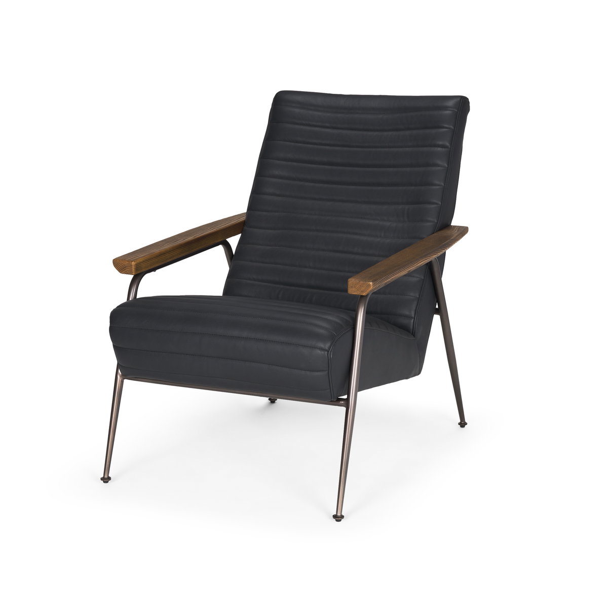 Grosjean Black Leather with Black Metal Frame Accent Chair, by Mercana, 27.56" length x 37.01" width x 34.65" height View 1