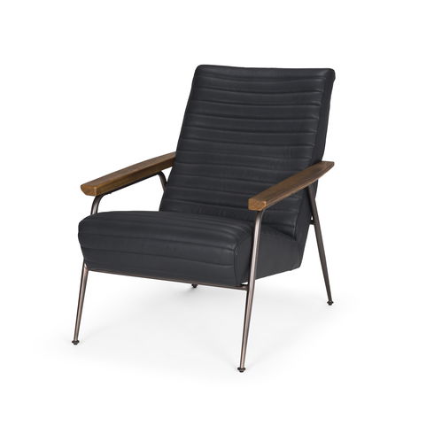 Grosjean Black Leather with Black Metal Frame Accent Chair