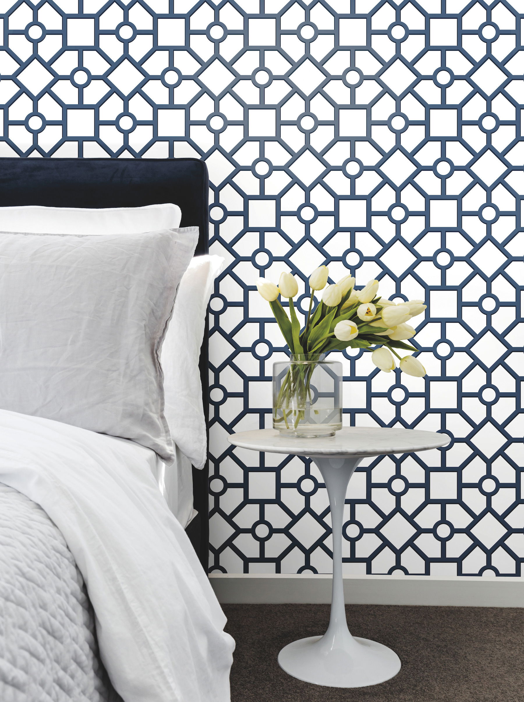 Hedgerow Trellis Navy Peel & Stick Wallpaper large image 