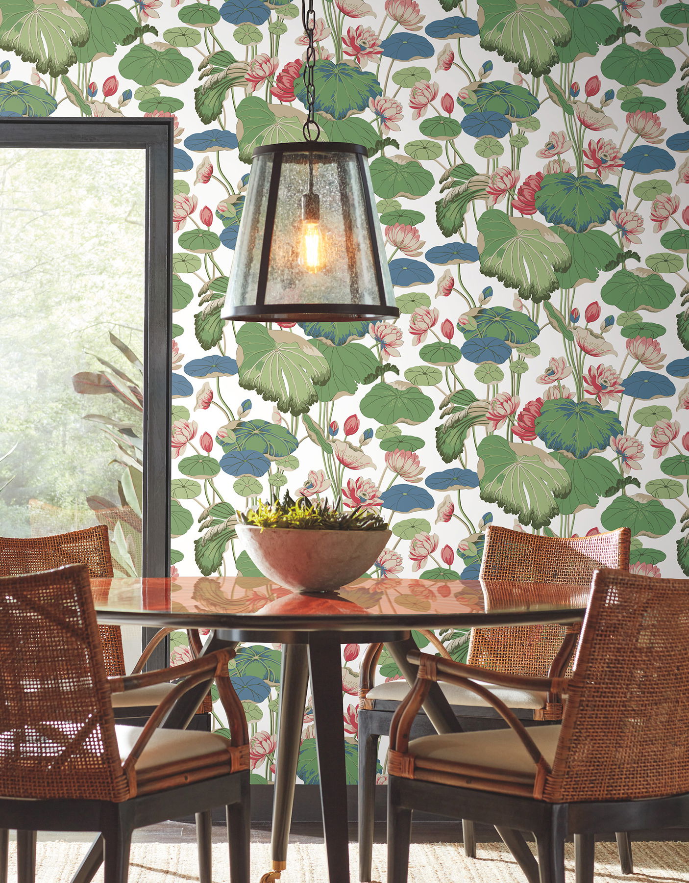 Lotus Pond Green & Pink Wallpaper large image 